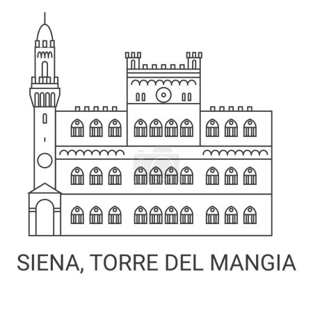 Ilustración de Italia, Siena, Torre Del Mangia, ilustración del vector de línea hito de viaje - Imagen libre de derechos