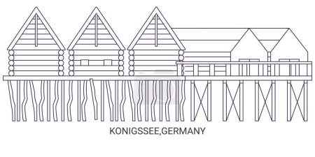 Illustration for Germany, Konigssee travel landmark line vector illustration - Royalty Free Image