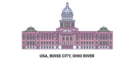 Illustration for Usa, Boise City, Ohio River, travel landmark line vector illustration - Royalty Free Image
