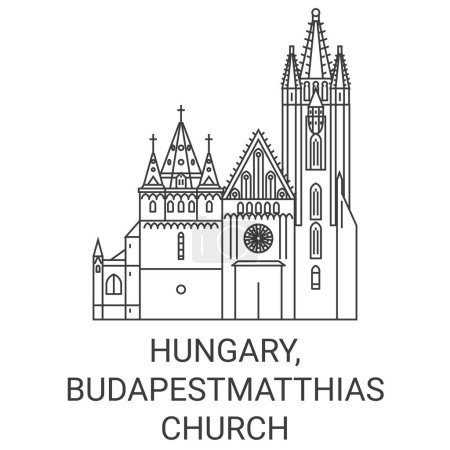 Téléchargez les illustrations : Hongrie, Budapest, Matthias Illustration vectorielle de ligne de voyage de l'église - en licence libre de droit