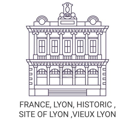 Illustration for France, Lyon, Historic , Site Of Lyon ,Vieux Lyon travel landmark line vector illustration - Royalty Free Image