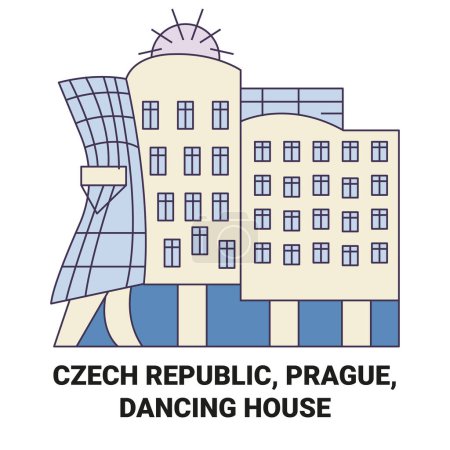 Téléchargez les illustrations : République tchèque, Prague, Maison dansante illustration vectorielle de ligne de voyage historique - en licence libre de droit