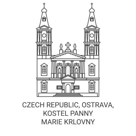 Ilustración de República Checa, Ostrava, Kostel Panny Marie Krlovny viaje hito línea vector ilustración - Imagen libre de derechos