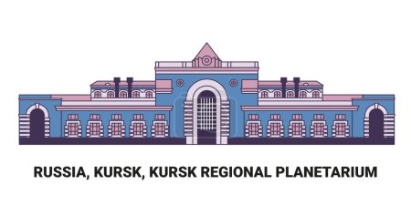 Téléchargez les illustrations : Russie, Koursk, Planétarium régional de Koursk, illustration vectorielle de ligne de repère de voyage - en licence libre de droit