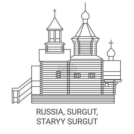 Illustration for Russia, Surgut, Staryy Surgut travel landmark line vector illustration - Royalty Free Image