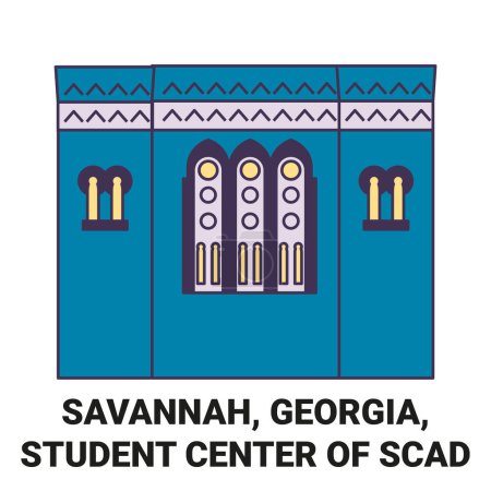 Illustration for United States, Savannah, Georgia, Student Center Of Scad travel landmark line vector illustration - Royalty Free Image