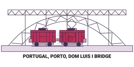 Téléchargez les illustrations : Portugal, Porto, Dom Luis I Illustration vectorielle de ligne de repère de voyage du pont - en licence libre de droit