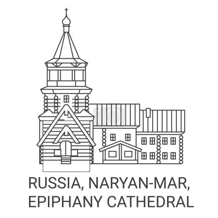 Illustration for Russia, Naryanmar, Epiphany Cathedral travel landmark line vector illustration - Royalty Free Image