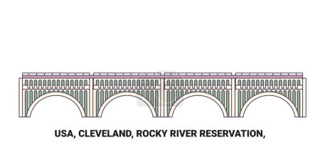 Ilustración de EE.UU., Cleveland, Rocky River Reservation, travel landmark line vector illustration - Imagen libre de derechos
