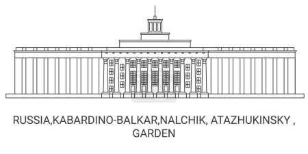 Illustration for Russia,Kabardinobalkar,Nalchik, Atazhukinsky , Garden travel landmark line vector illustration - Royalty Free Image