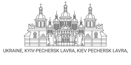 Téléchargez les illustrations : Ukraine, Kiev Pechersk Lavra, illustration vectorielle de ligne de repère de voyage - en licence libre de droit