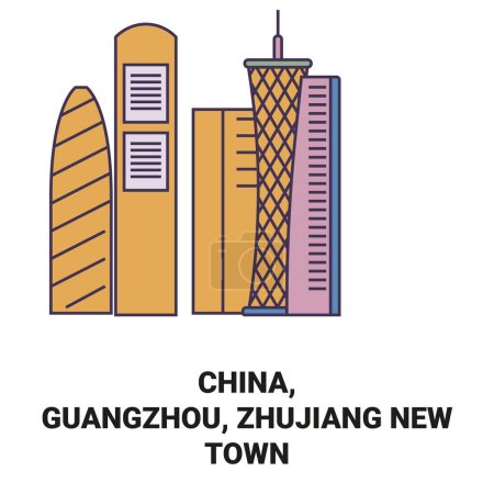 Ilustración de China, Guangzhou, Zhujiang Nueva Ciudad viaje hito línea vector ilustración - Imagen libre de derechos