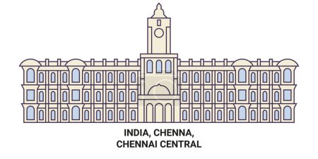 Illustration for India, Chenna, Chennai Central travel landmark line vector illustration - Royalty Free Image