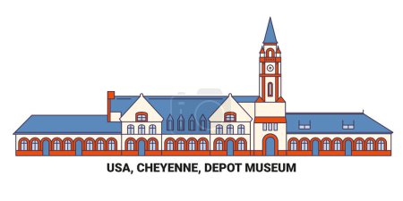 Illustration for Usa, Cheyenne, Depot Museum travel landmark line vector illustration - Royalty Free Image