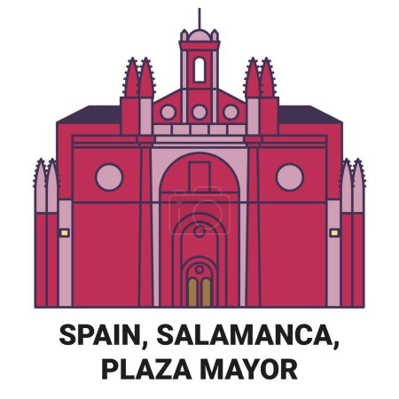 Illustration for Spain, Salamanca, Plaza Mayor travel landmark line vector illustration - Royalty Free Image