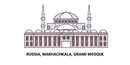 Ilustración de Rusia, Makhachkala, Gran Mezquita, recorrido hito línea vector ilustración - Imagen libre de derechos