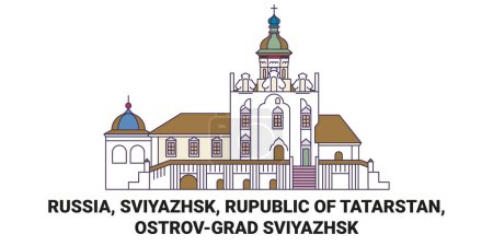 Illustration for Russia, Sviyazhsk, Rupublic Of Tatarstan, Ostrovgrad Sviyazhsk travel landmark line vector illustration - Royalty Free Image