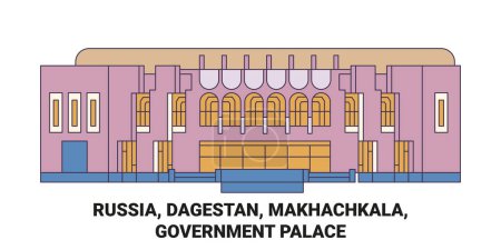Illustration for Russia, Dagestan, Makhachkala, Government Palace travel landmark line vector illustration - Royalty Free Image