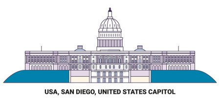 Ilustración de EE.UU., San Diego, Capitolio de los Estados Unidos, ilustración de vector de línea hito de viaje - Imagen libre de derechos