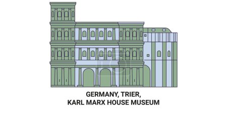 Ilustración de Alemania, Tréveris, Museo de la Casa Karl Marx recorrido hito línea vector ilustración - Imagen libre de derechos