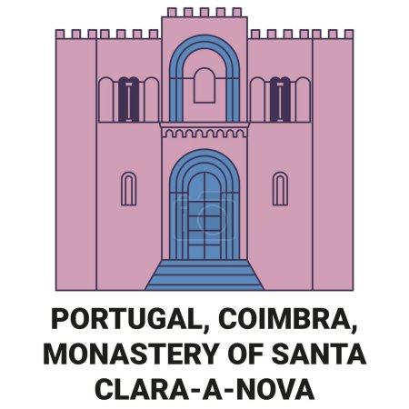 Ilustración de Portugal, Coimbra, Monasterio de Santa Claraanova recorrido hito línea vector ilustración - Imagen libre de derechos