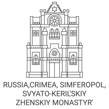 Téléchargez les illustrations : Russie, Crimée, Simféropol, Svyatokerilskiy Zhenskiy Monastyr voyage ligne vectorielle illustration - en licence libre de droit