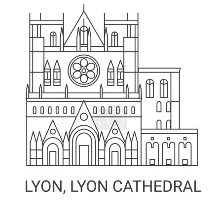 Illustration for France, Lyon, Lyon Cathedral, travel landmark line vector illustration - Royalty Free Image