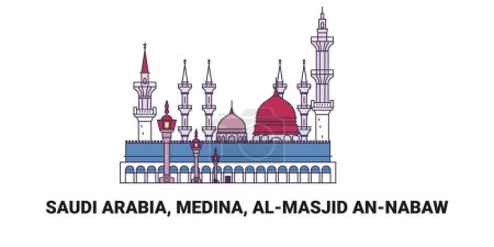 Téléchargez les illustrations : Arabie Saoudite, Médine, Almasjid Annabaw, illustration vectorielle de ligne de repère de voyage - en licence libre de droit