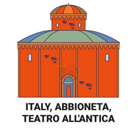 Téléchargez les illustrations : Italie, Abbioneta, Teatro Allantica voyages illustration vectorielle de ligne historique - en licence libre de droit