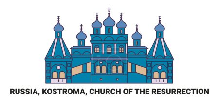 Ilustración de Rusia, Kostroma, Iglesia de la Resurrección, recorrido hito línea vector ilustración - Imagen libre de derechos