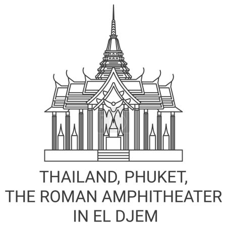 Ilustración de Tailandia, Phuket, El Anfiteatro Romano En El Djem viaje hito línea vector ilustración - Imagen libre de derechos