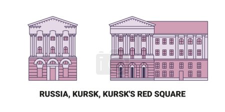 Ilustración de Rusia, Kursk, Kursks Plaza Roja, recorrido hito línea vector ilustración - Imagen libre de derechos