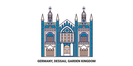 Illustration for Germany, Dessau, Garden Kingdom travel landmark line vector illustration - Royalty Free Image