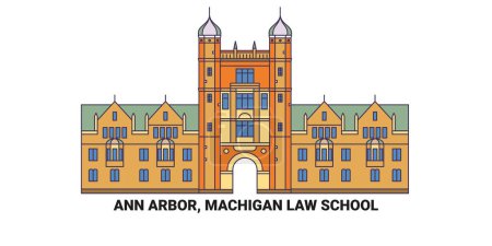 Illustration for Usa, Ann Arbor, Machigan Law School travel landmark line vector illustration - Royalty Free Image