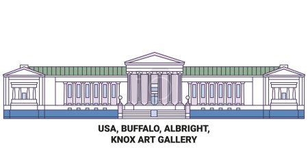 Téléchargez les illustrations : Usa, Buffalo, Albright, Knox Art Gallery voyages illustration vectorielle de ligne de repère - en licence libre de droit