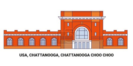 Ilustración de EE.UU., Chattanooga, Chattanooga Choo Choo, viaje hito línea vector ilustración - Imagen libre de derechos