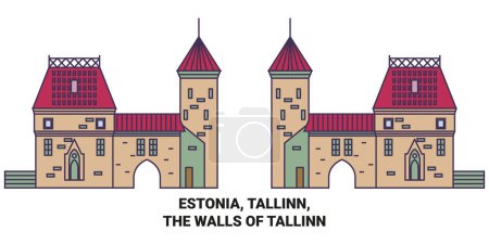 Illustration for Estonia, Tallinn, The Walls Of Tallinn travel landmark line vector illustration - Royalty Free Image