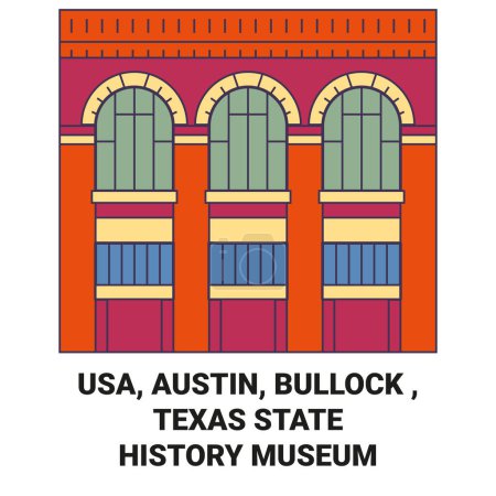 Illustration for Usa, Austin, Bullock , Texas State History Museum travel landmark line vector illustration - Royalty Free Image