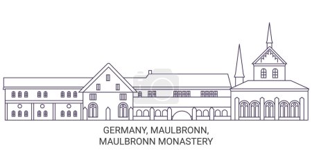 Téléchargez les illustrations : Allemagne, Maulbronn, Monastère de Maulbronn illustration vectorielle de ligne de voyage historique - en licence libre de droit