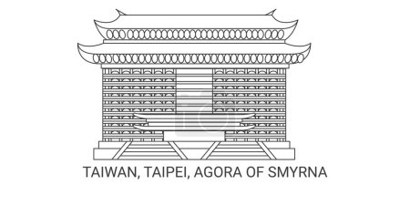 Illustration for Taiwan, Taipei, Agora Of Smyrna, travel landmark line vector illustration - Royalty Free Image