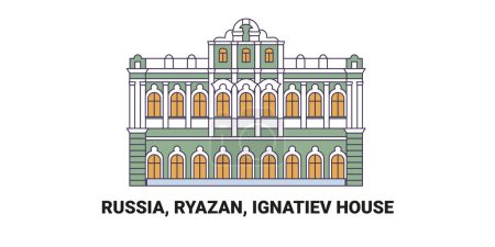 Téléchargez les illustrations : Russie, Ryazan, Ignatiev House, illustration vectorielle de ligne de repère de voyage - en licence libre de droit