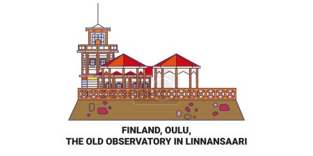 Illustration for Finland, Oulu, The Old Observatory In Linnansaari travel landmark line vector illustration - Royalty Free Image
