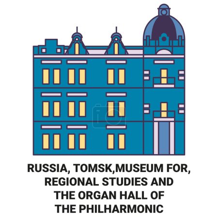 Ilustración de Rusia, Tomsk, Museo para, Estudios regionales y el órgano Salón de la Filarmónica de viaje hito línea vector ilustración - Imagen libre de derechos