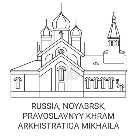 Ilustración de Rusia, Noyabrsk, Pravoslavnyy Khram Arkhistratiga Mikhaila recorrido hito línea vector ilustración - Imagen libre de derechos