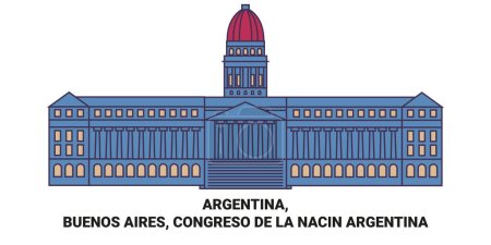 Illustration for Argentina, Buenos Aires, Congreso De La Nacin Argentina travel landmark line vector illustration - Royalty Free Image
