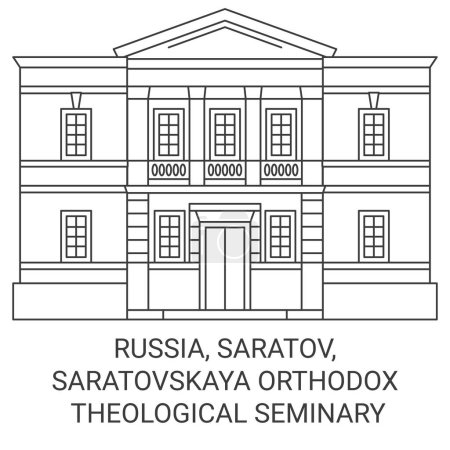 Illustration for Russia, Saratov, Saratovskaya Orthodox Theological Seminary travel landmark line vector illustration - Royalty Free Image