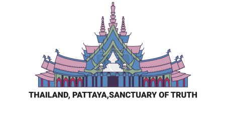 Illustration pour Thaïlande, Pattaya, Sanctuaire de la vérité, illustration vectorielle de ligne de repère Voyage - image libre de droit