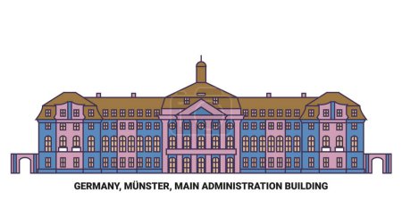 Illustration for Germany, Munster, Main Administration Building travel landmark line vector illustration - Royalty Free Image