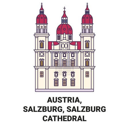Téléchargez les illustrations : Autriche, Salzbourg, Cathédrale de Salzbourg illustration vectorielle de ligne de voyage - en licence libre de droit