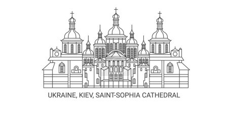 Téléchargez les illustrations : Ukraine, Kiev, Saintsophia Cathédrale Voyage illustration vectorielle ligne historique - en licence libre de droit